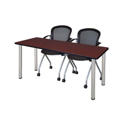 Kee Rectangle Training Table & Chair Set, 72 W, 24 L, 29 H, Wood, Metal, Fabric Top, Mahogany MT7224MHBPCM23BK